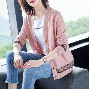 Knitted Cardigan Women Plus Size Tops Vintage Sweater Women Long Sleeve Autumn Winter V Neck Clothes Ladies Casual Green Pink