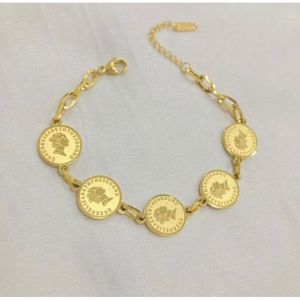 Gelang Dengan Liontin Bentuk Koin Gold Bulat Gaya Korea CXA86