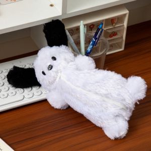 Cartoon Puppy Plush Pencil Pouch Cute Dog Pencil Case Large Capacity Zipper Kawaii Pen Bag School Stationery Office Supplies