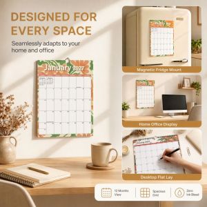 PYA94 Creative 2027 Wall Calendar Portable with Large Grid Hanging Calendar Daily Schedule To Do List Calendar Planner Home Decoration