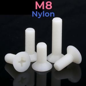 White PA66 Nylon Countersunk Head Screws M8 Plastic Phillips Flat Head Screw Bolts Length 10mm~40mm