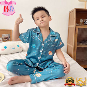 Silk Terno Pajama Long Pants Silk Sleepwear Set For Kids BOY(1Set)
