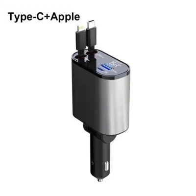 120W 4 IN 1 Retractable Car Charger Adapter Fast Charge USB Type c Cable Portable Charger for iPhone Samsung
