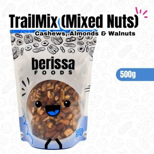 TrailMix (Mixed Nuts) - Roasted Cashews & Almonds Raw Walnuts - Berissa Foods - Unsalted Snack