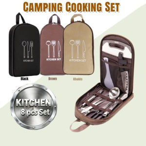 Outdoor Camping Cooking Set 8in1 Stainless Steel Kitchenware Portable Storage Handbag Picnic