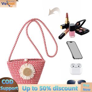 【Vodool Auto Center】Chic Straw Tote Bag for Women with Floral Pattern and Adjustable Strap for Daily Wear