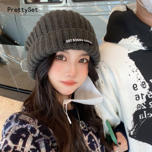 หมวกถักสำหรับผู้หญิงหมวกไหมพรม MODE Korea กลางแจ้งใส่ในฤดูหนาวหมวกบีนนี่ทรงลำลองยืดหยุ่นใส่สบาย