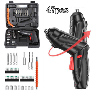 15/47pcs Cordless Electric Screwdriver and Drill Set 90° Rotating Design Multifunctional Portable and Deformable Handling for Household Use