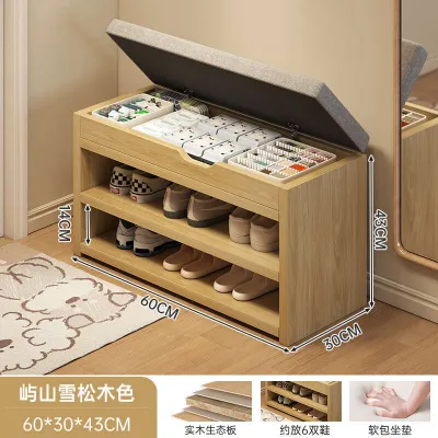 60/80Cm Long Shoe Bench Home Shoe Cabinet Bench With Integrated Solid Wood Storage Shoe Rack