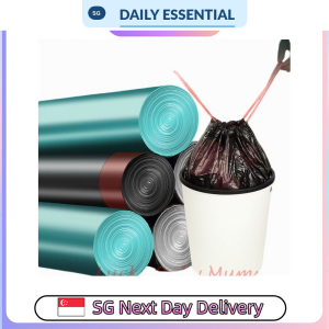【DAILY ESSENTIAL】 Drawstring Garbage Bags - 5 Rolls / 75 Bags - Black / Silver