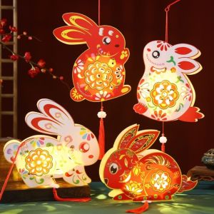 CHANBAEK Cartoon Mid-Autumn Festival Lantern Luminous Style Antique Rabbit Flower Lantern Cute Chinese Style Lantern DIY Material Package For Women