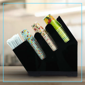 Rak Cup Holder / Rak Paper Cup Akrilik Single Bar With Straw 3 Slot