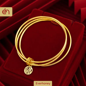 Everhoney Womens Gold Bangle 3 Pieces Bracelet Set Hypoallergenic Ladies Charm Bangle