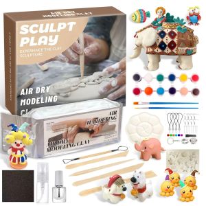 No-bake Air-dried Shaping DIY Plasticine Clay Set with 12 Colors of Paint Childrens Educational Pottery Sculpture Clay Toy Gift