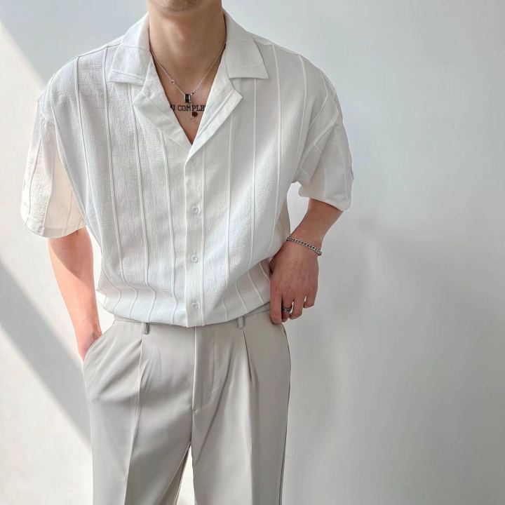 K` C93#【Ice Silk】High Quality Fold Over Collar Shirt For Men