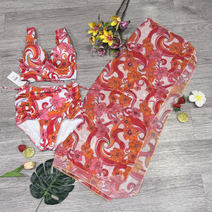 Bikini Nữ Hai Mảnh ComBo 2 Món Đồ Bơi Đi Biển Hai Mảnh Kèm Khăn Voan Họa Tiết Sang Đẹp Binsports BHV165