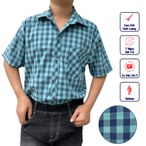 Áo sơ mi size lớn ngắn tay cho bé đủ kích cỡ từ 43kg đến 60kg phong cách thời trang với màu áo caro sọc nhẹ nhàng làm điểm nhấn phù hợp đi chơi du lịch CLL04