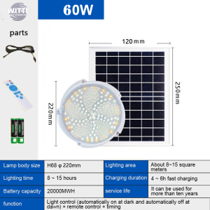 Witte lampu tenaga surya otomatis 60W/100W/300W solar light Indoor ceiling lamp Dengan Remote Control dan Kabel 5M