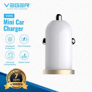 VEGER V01S 2.4A Dual USB Ports Car ChargerFast Charging Small Compact Size Car Charger Cigarette Lighter USB Charger Adaptor Mini Quick In Car Charger for iPhone 15 14 13 12 Mini 11 Pro Max XR XS 8 7 6S Plus SE Universal Use for OPPO VIVO Realme Samsung