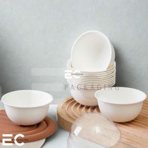EC 25PCS 240ml Sugarcane Container Bowl With Lid Dessert Bowl Cup Ice Cream Round Bowl