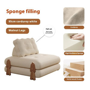 [CozyNest ]Solid Wood Sofa Bed Dual-Use Cream Sofa Bed Foldable Apartment Small Sofa Living Room Lazy Sofa