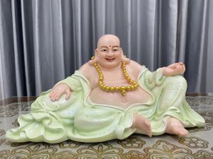 Tượng Phật Di Lặc màu xanh Kích thước: Ngang 40cm x Cao 23cm x Sâu 26cm