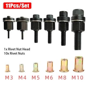 VERMILL 11Pcs/Set M3 M4 M5 M6 M8 M10 Hand Rivet Nut Mandrel Staple Easy Installation Manual Riveter Tool Durable Electric Riveting Adapter Head Rivet Tool Set