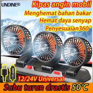 Seakan kembali ke musim dingin Undine Kipas Angin Mobil 12/24V 3 kepala putar 3 pengaturan kecepatan USB、 colokan pengapian Angin kuat tanpa suara Cocok untuk truk/mobil Portable car fan Kipas Mobil Kipas mobil truk