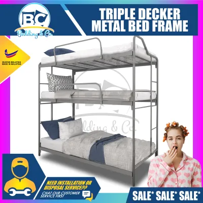 Single Size TRIPLE Metal Bunk Bed / Triple Decker / Double Decker Bed / Single Metal Bed / Single Bed / Couple Bed / Couple Bedframe / Adult Bedframe / Large Bed / Homestay Bed / Master Bedroom Bed