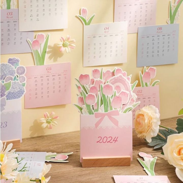 ORONGTE Daily Schedule Planner Flower Series Wooden Calendar Miniature