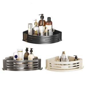 Heavy Duty Shower Corner Shelf Storage Trays Aluminum Alloy Shower Organizers Shelf with Hook Toilet Corner Wall Shelf