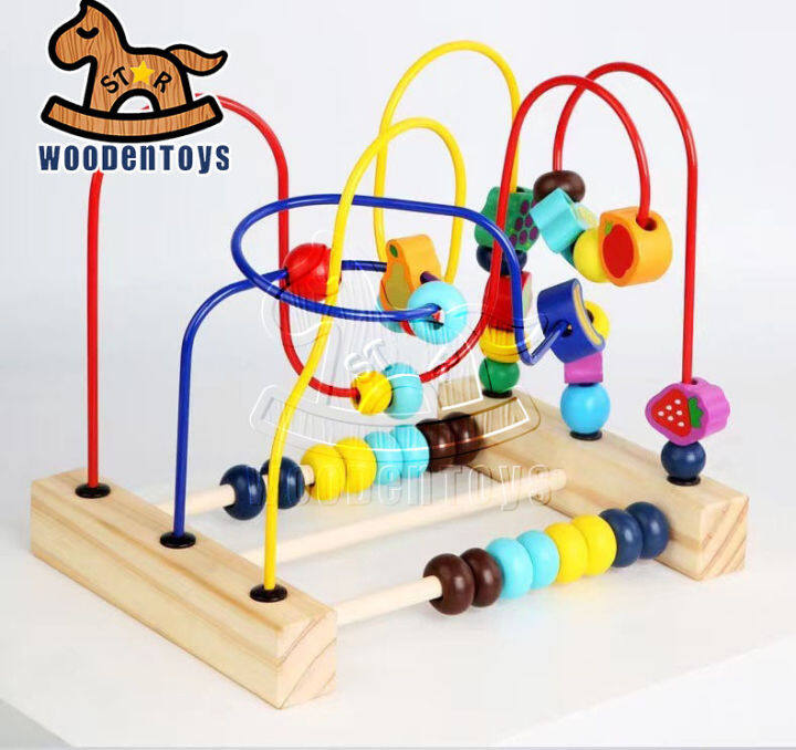 Wooden Baby Beads Maze Toys Toddlers Roller Coaster Game Cubes