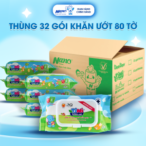 Thùng 32 Gói Khăn Ướt Trẻ Em 80 Tờ Tini Baby Wipes Giấy Ướt Em Bé Lành Tính Dịu Nhẹ Cho Da Bé | Nano Tissue Official