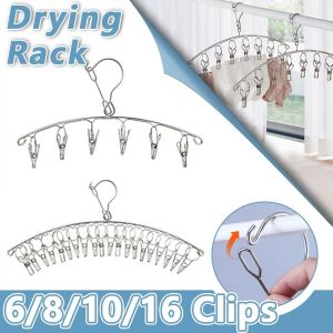 10 Clips Stainless Steel Clothes Hanger Windproof Drying Racks Socks Laundry Hangers Underwear Hanger Baby Clothes Rack