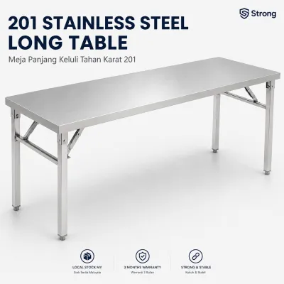 24H Fast Shipping Ready Stock Malaysia 201 Stainless Steel Long Table 120cm Foldable Workbench Kitchen Prep Table Heavy Duty Easy Install Rak Dapur Boleh Lipat Meja Lipat Keluli Tahan Karat Kukuh Stabil
