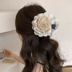 Kẹp Tóc(Kẹp Gấp) Hoa Mẫu Đơn Vải Ren Cao Cấp Size 9cm Thanh Lịch Cho Nữ