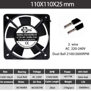 1pcs SXDOOL 11cm 110mm AC 220V/240V Dual Ball 50/60Hz 110X110X25mm metal Frame AC Fan Exhasut Fan Indsutry Cooling Fan