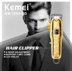 Kemei Km 1969PG All Metal Pemangkas Rambut LCD Clipper Isi Ulang Rambut Alat Potong Rambut KM-1969PG