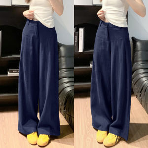 COD navy blue linen wide-leg pants womens summer thin high-waisted old money style suit straight ice silk cotton and linen casual pants 2026 new