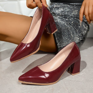 Free Shipping Patent Leather High Heels For Women 2026 Spring/Autumn New Collection Pointed Toe Chunky Heel Shallow Mouth Ins Style Work Shoes