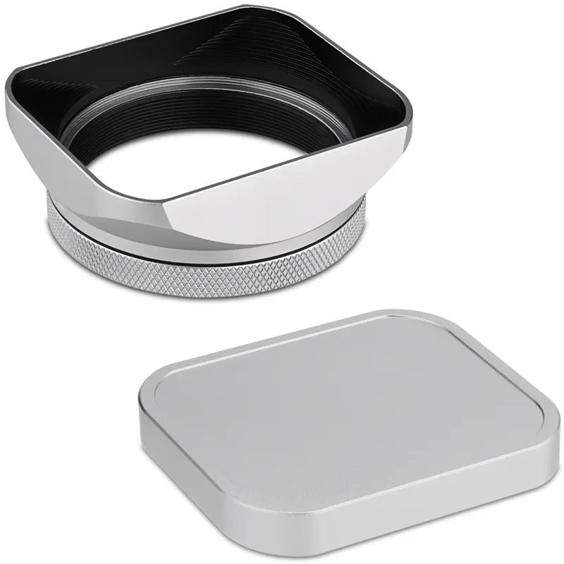 Haoge Square Metal Lens Hood for Fujifilm X100VI Fuji X100V X100F with 49mm  UV Filter Adapter Ring Metal Cap Silver