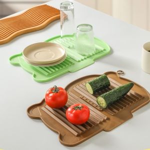 GAOSU Non-Slip Base Dish Drying Mat Draining Design Quick Dry Kitchen Counter Mat Multi-Functional Portable Heat Resistant Trivet Kitchen Use