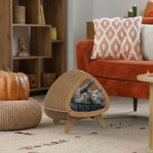Parametric Plywood Cat House Modern Round Design Stylish Minimalist Cat Shelter No Bed Included