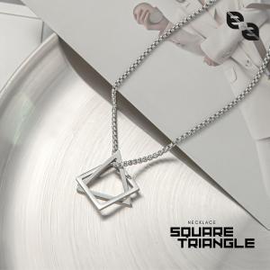 Kalung Liontin Square Triangle Pria Wanita Rantai Panjang Silver Titanium Stainless Steel Anti Karat