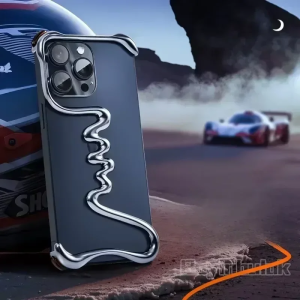 Metal 3D Track Bumper Phone Case For iPhone 16 Pro Max 14 15 Plus 15 Pro Aluminum Alloy Frameless Shell Shockproof Cover