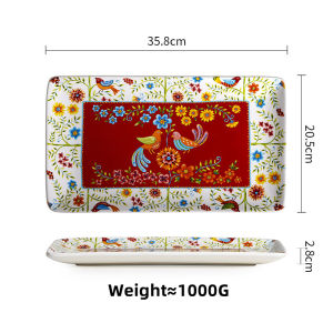 Omk phong cách Mỹ underglaze gốm bộ đồ ăn đĩa ăn tối Đĩa sâu hình chữ nhật đĩa phục vụ bát đựng sa lát Mug bình nước đĩa đựng bơ Bộ đồ ăn chim đỏ bộ sưu tập