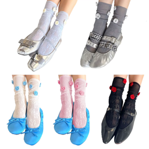Womens Princesses Socks Casual Sheer Mesh Lace Socks Summer Thin Crew Socks See Through Ankle Socks Loose Socks Gifts