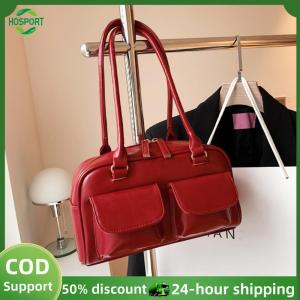 【HOSPORT】Retro Shoulder Handbags Double Pocket PU Leather Shopping Bag Fashion Solid Designer Armpit Bag Casual Zipper Portable Ladies Purses【1-3 days delivery】