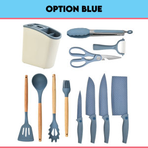 [12 in 1] Borong365 Silicone Utensil Knife Set Spatula Soup Ladle Perkakas Dapur Heat Resistance Kitchenware Sudu Pisau