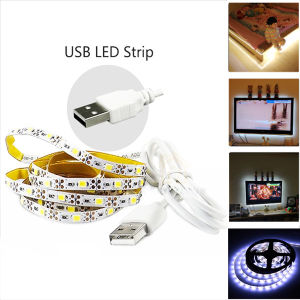 Angelila 5V LED Strip Lighting 5Meter White USB Cable Tape Lamp for LED monitor TV PC Background Lighting